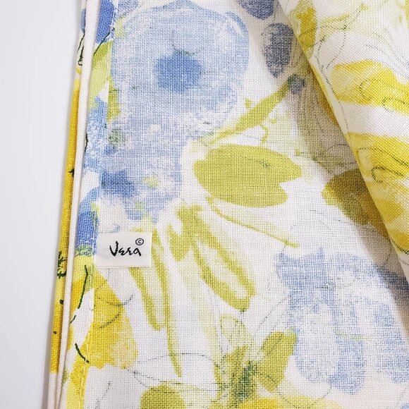VERA NEUMANN Vintage 70' Tablecloth 51” x 53” Floral Fruits Yellow Blue Cotton - Picture 6 of 7